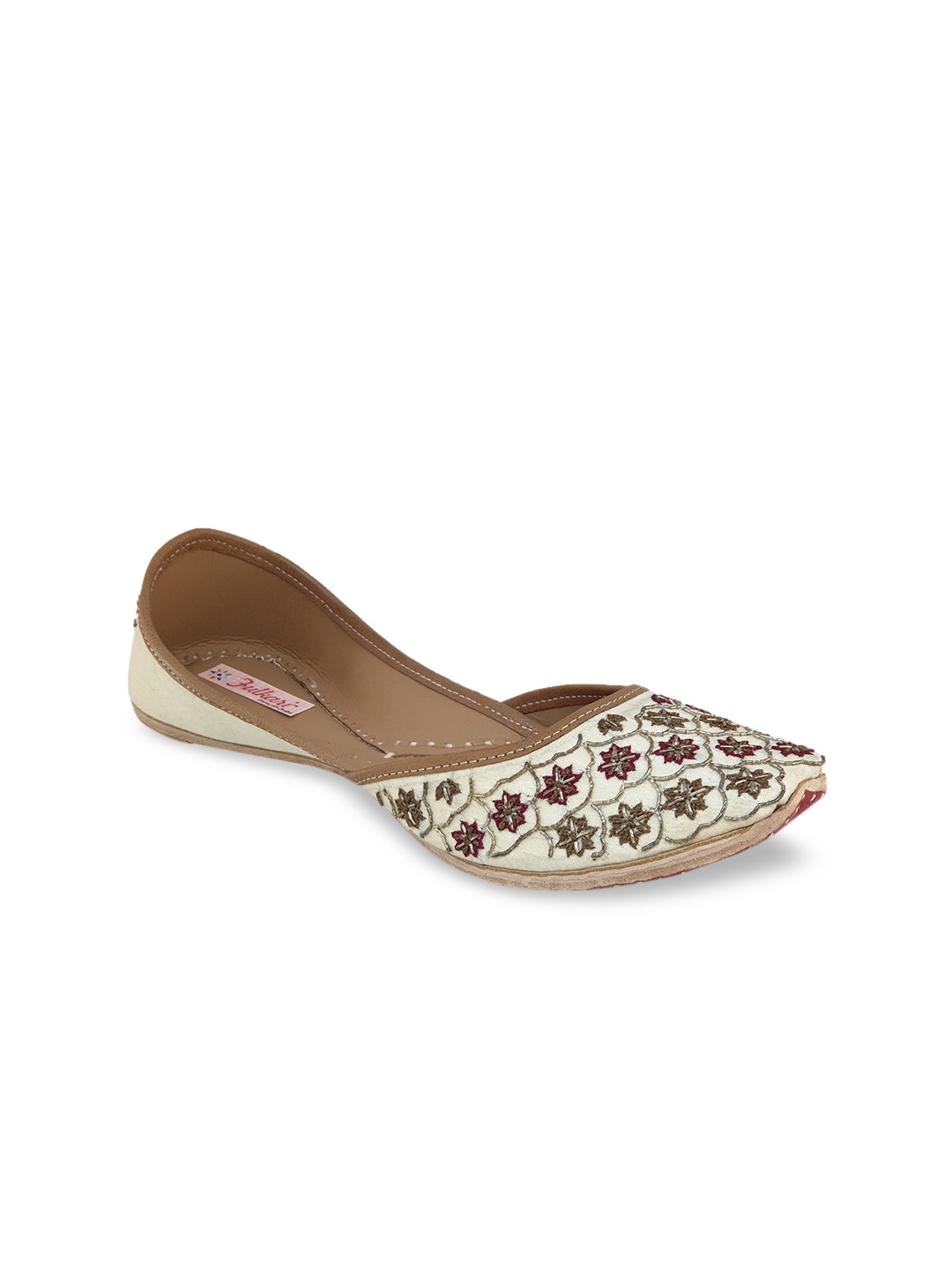 

Fulkari Women Off-White Embellished Leather Mojaris