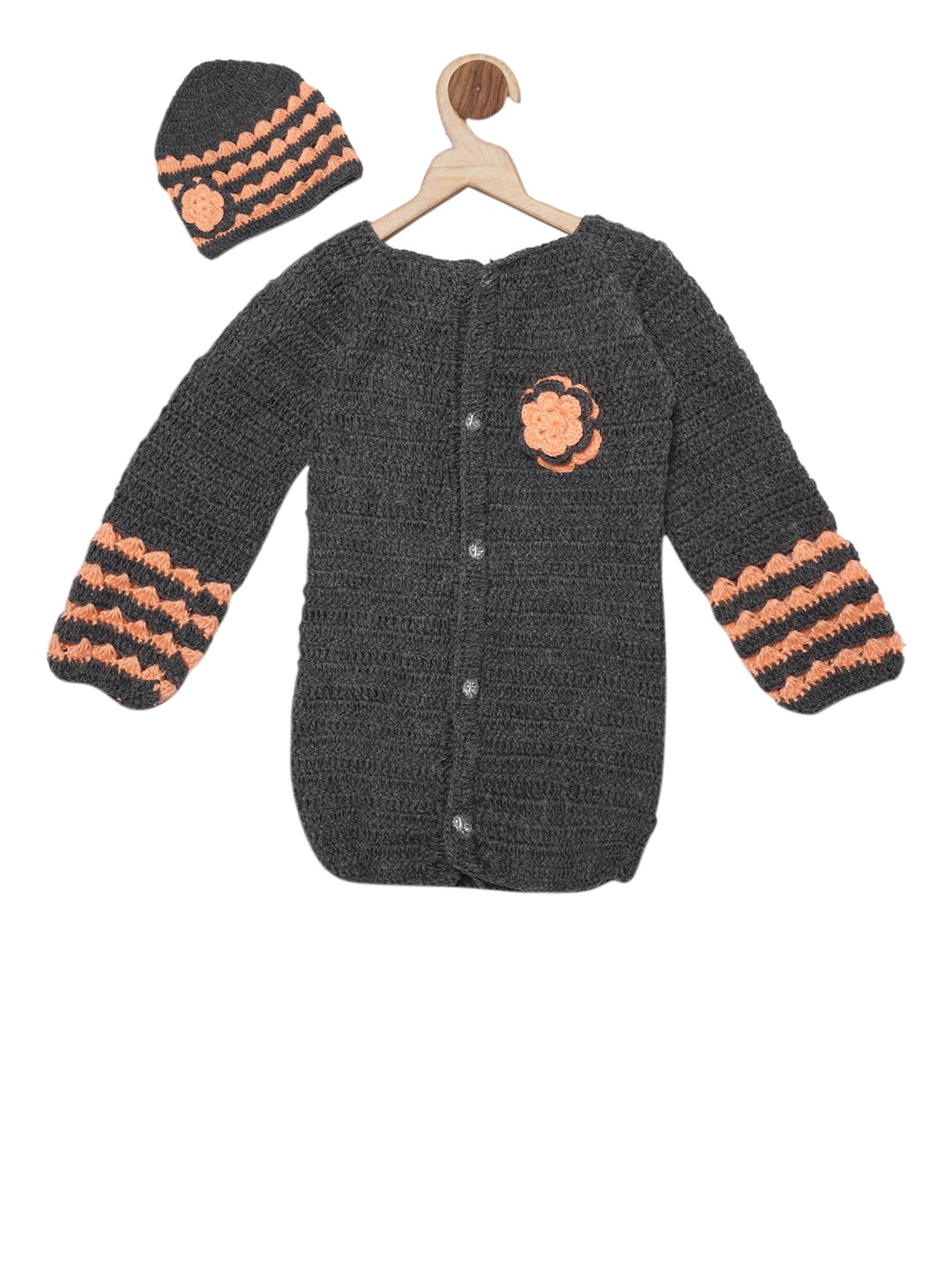 

YK Infants Grey & Peach Colourblocked Cardigan Sweater Set