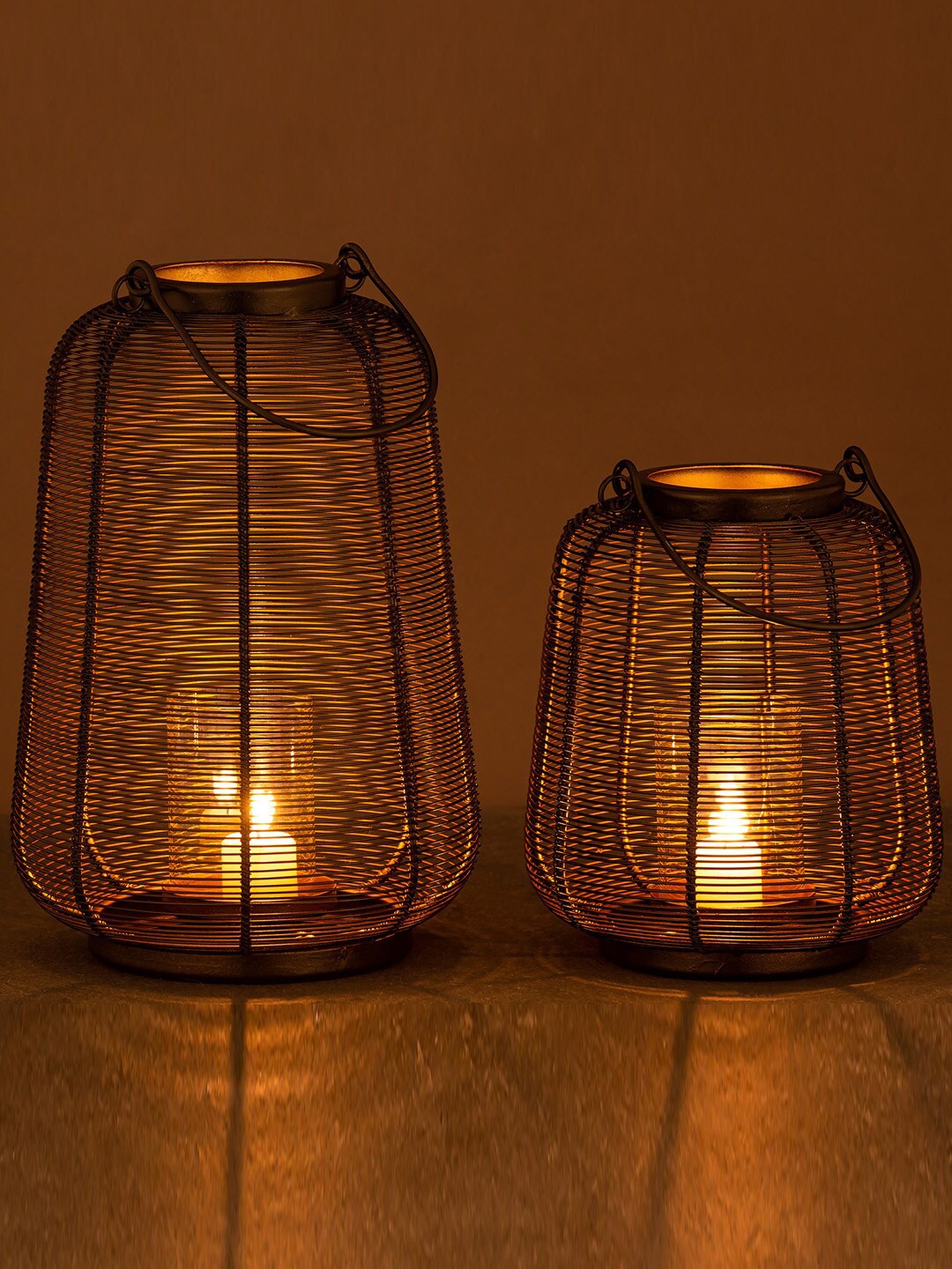 

Aapno Rajasthan Set of 2 Black Solid Contemporary Candle Holders