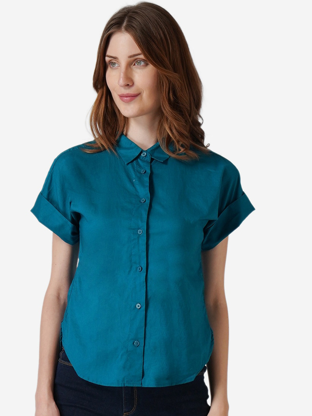 

Mode by Red Tape Women Teal Blue Regular Fit Solid Casual Shirt