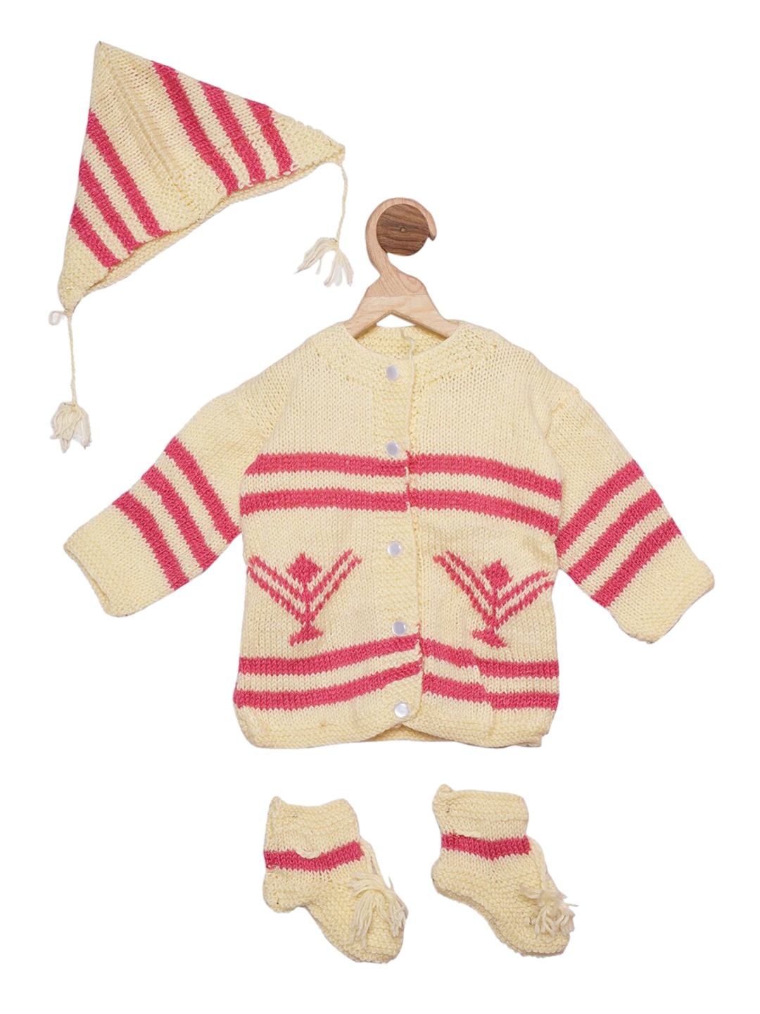 YK Infants Yellow & Pink Colorblocked Cardigan Sweater Set