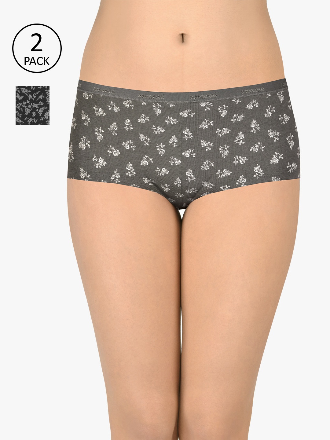 

Amante Women Pack of 2 Printed Low Rise Boy Shorts PPK62101, Assorted