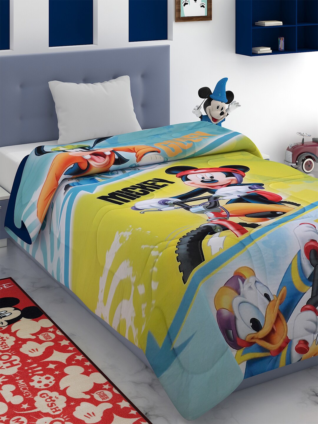 

Disney Blue & Yellow Cartoon Characters AC Room 300 GSM Single Bed Comforter