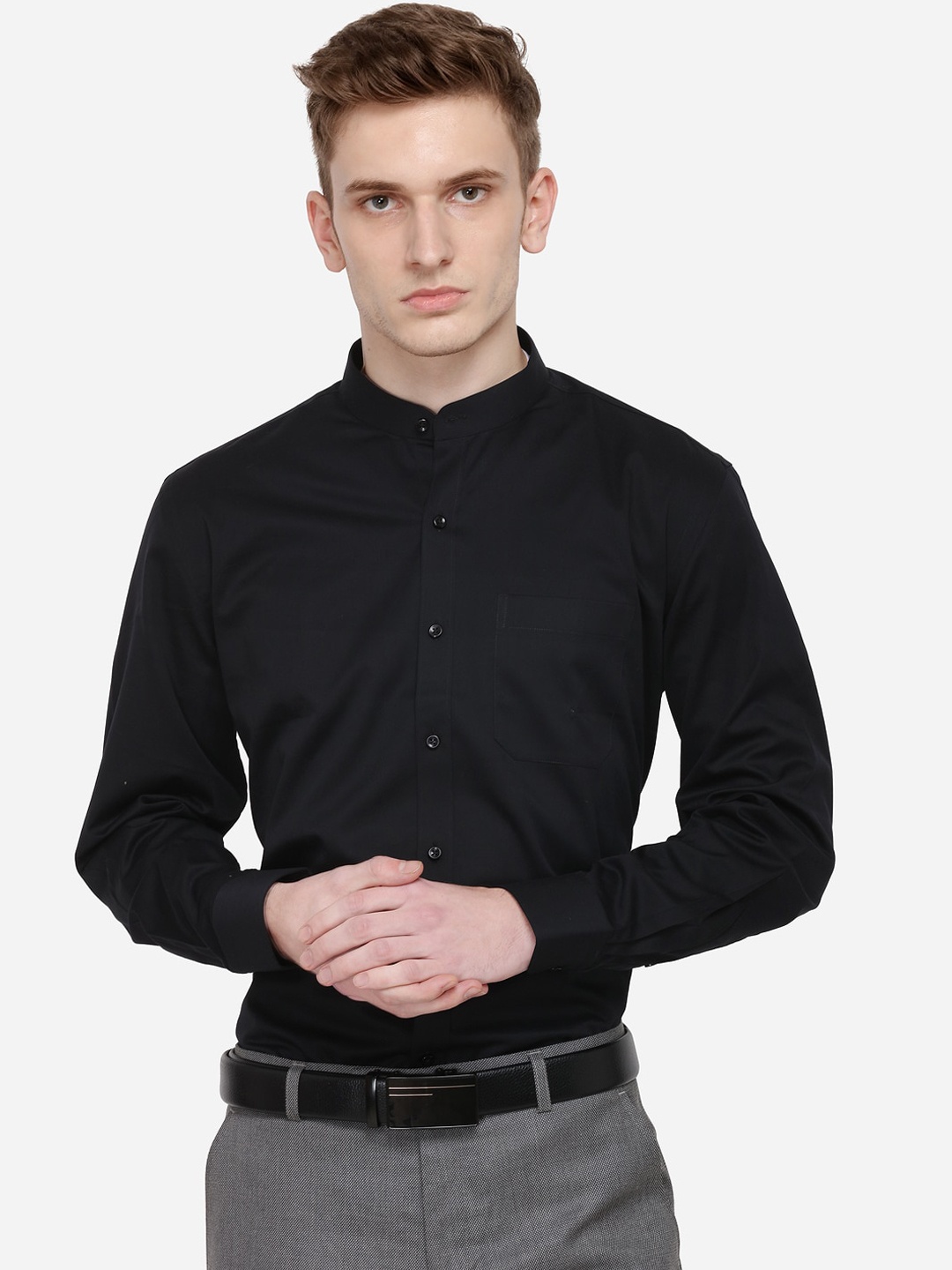 JADE BLUE Men Black Regular Fit Solid Formal Shirt