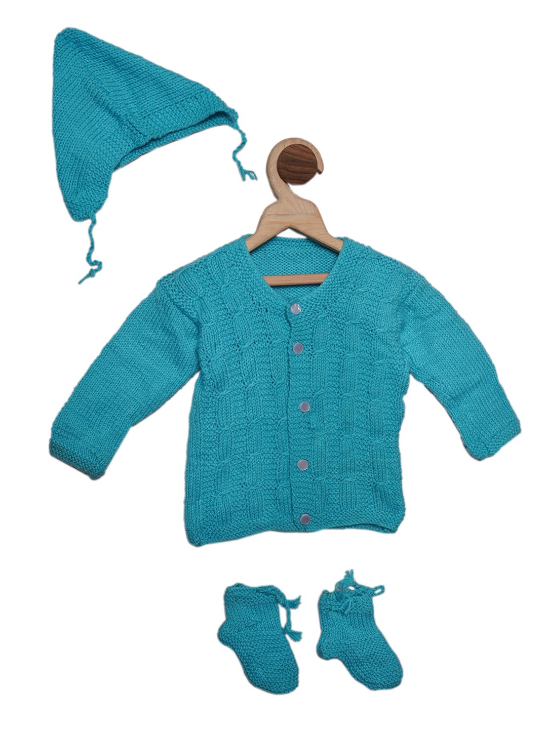 

YK Infants Teal Blue Solid Cardigan Sweater Set
