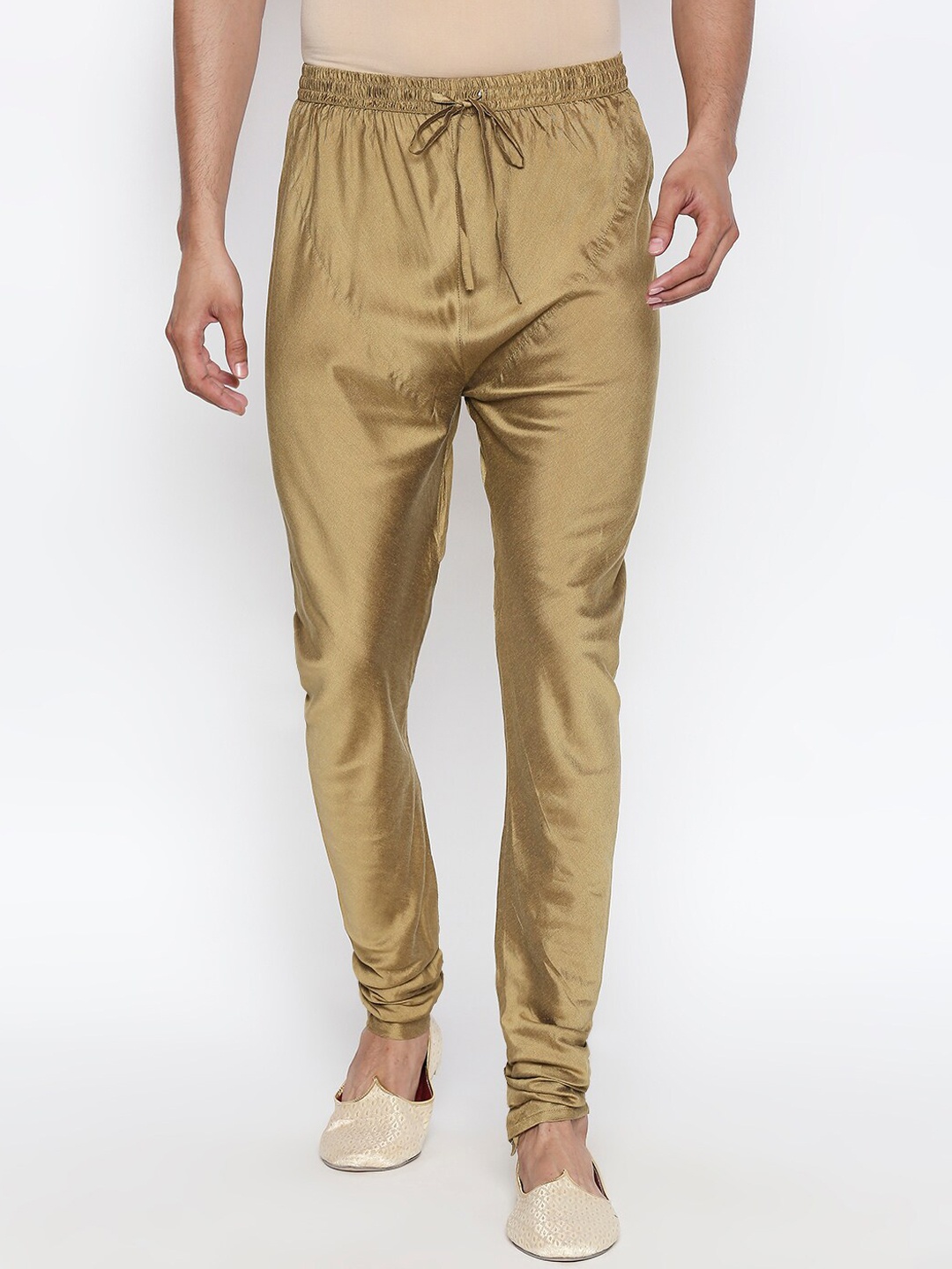 

indus route by Pantaloons Men Gold-Coloured Solid Mid-Rise Churidar