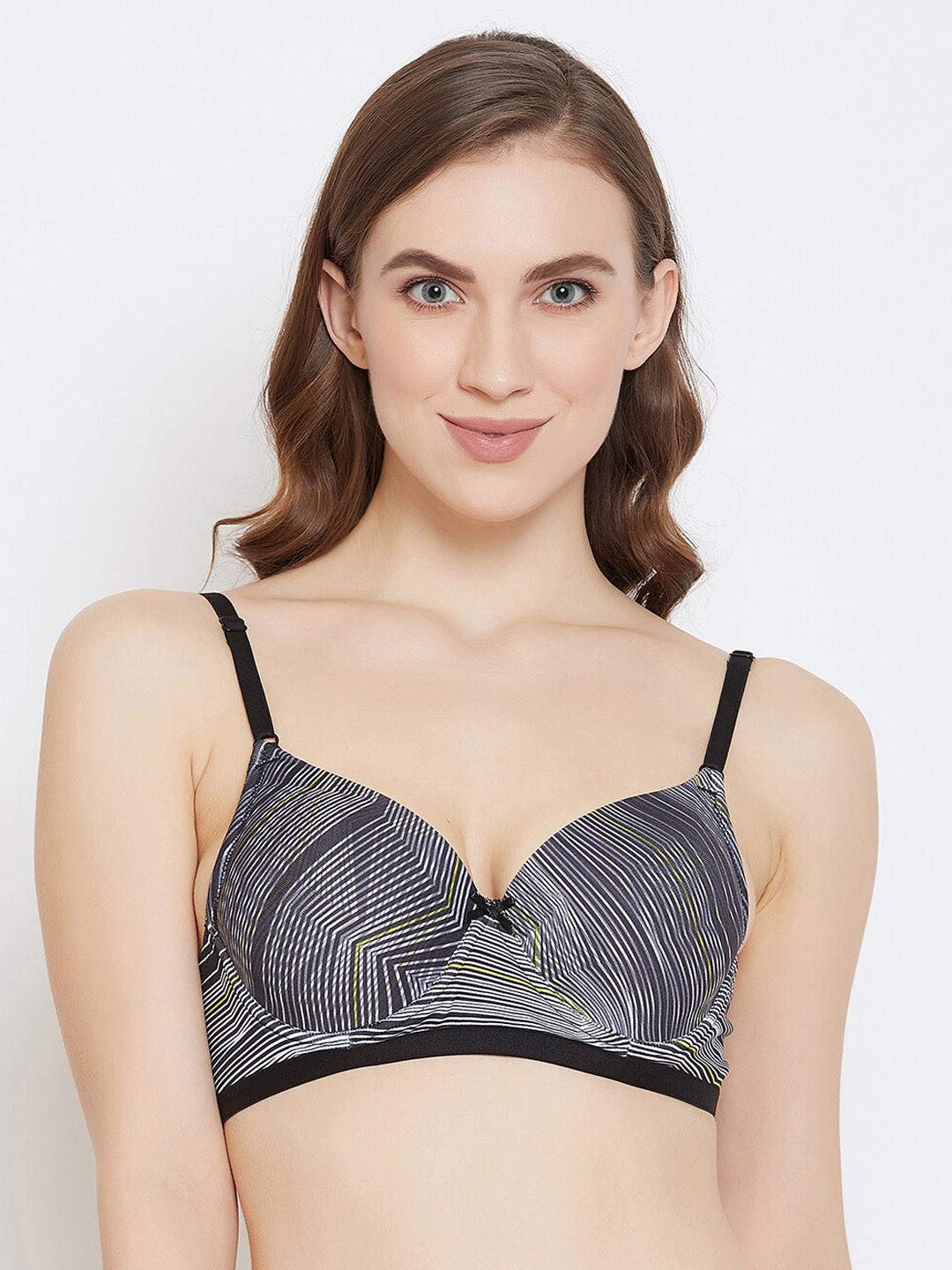 

Clovia Black & Grey Printed Underwired Lightly Padded T-shirt Bra