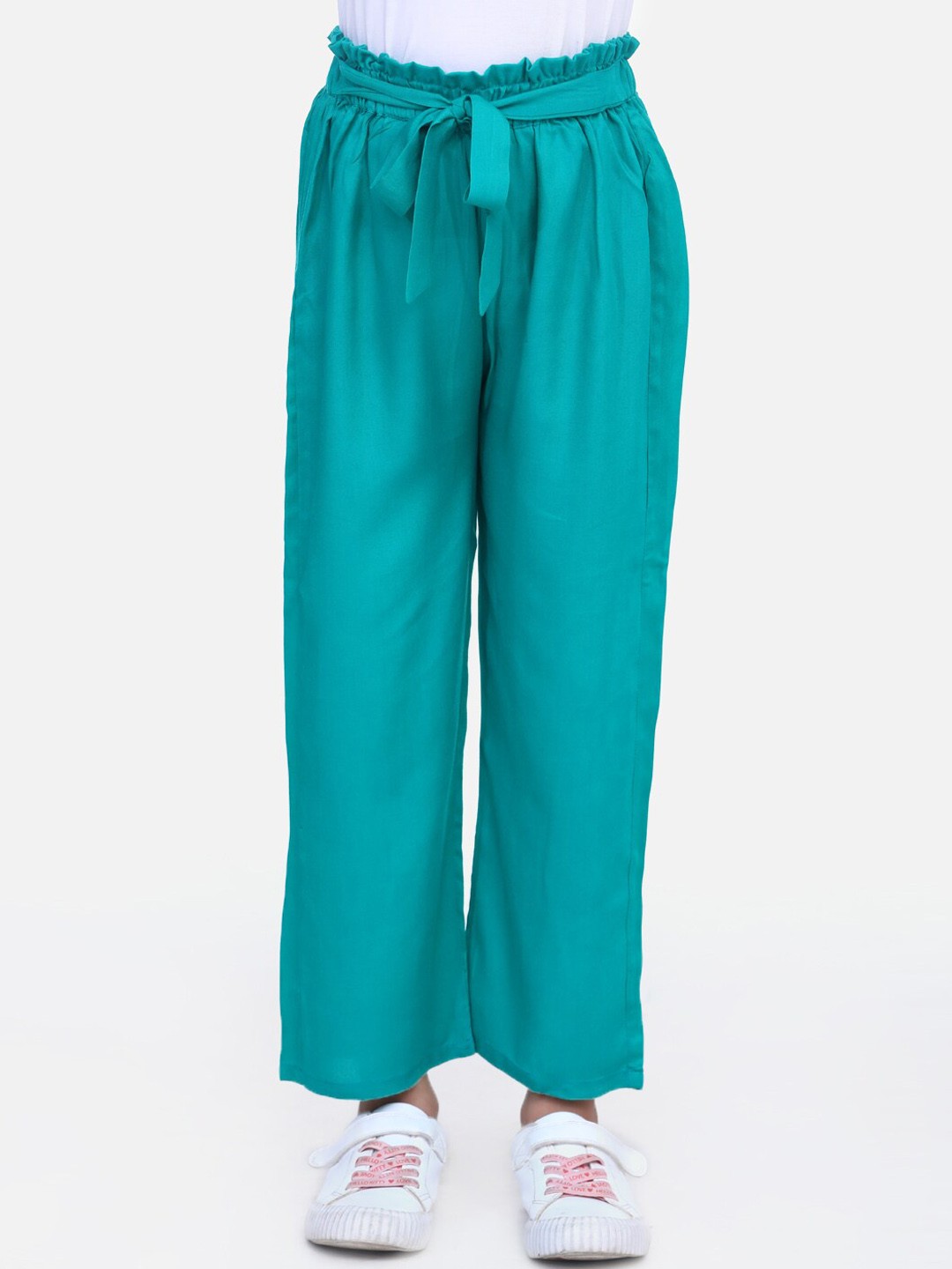 

Cutiekins Girls Green Solid Straight Palazzos