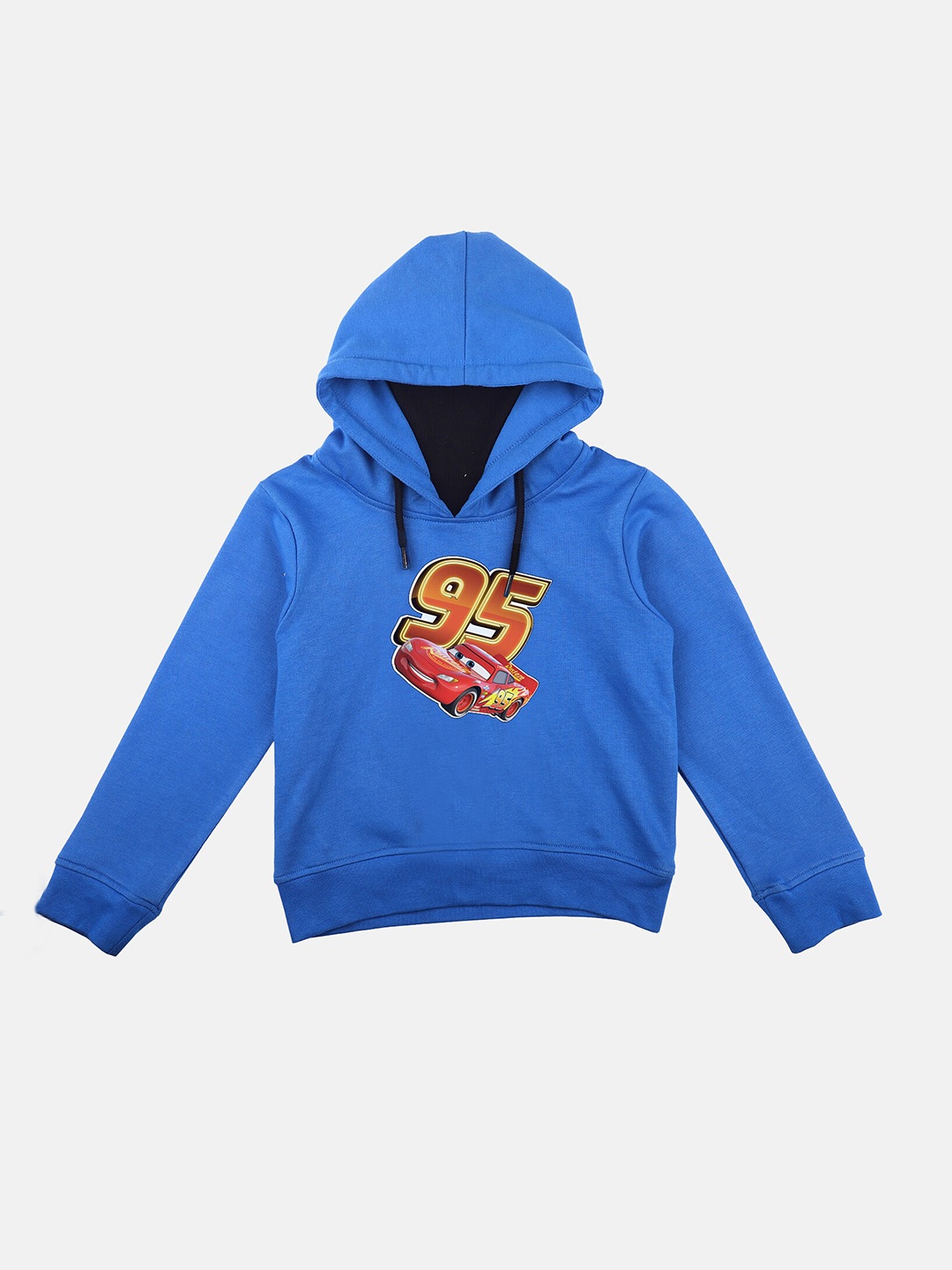 YK Disney Boys Blue Red Cars Print Hooded Sweatshirt With Attached Face Covering