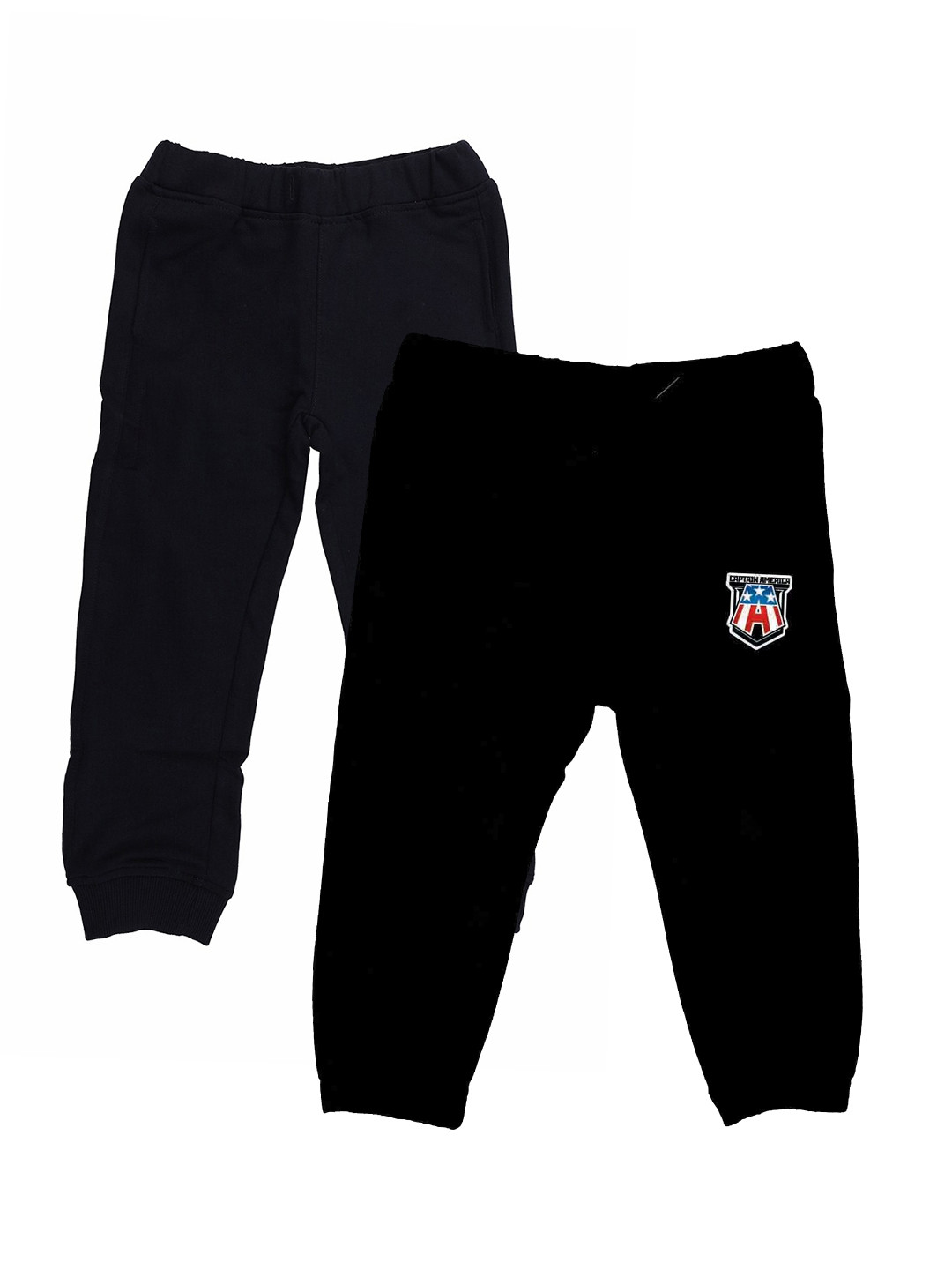 

YK Marvel Boys Pack Of 2 Solid Slim Fit Joggers with Avengers Captain America Print Detail, Black