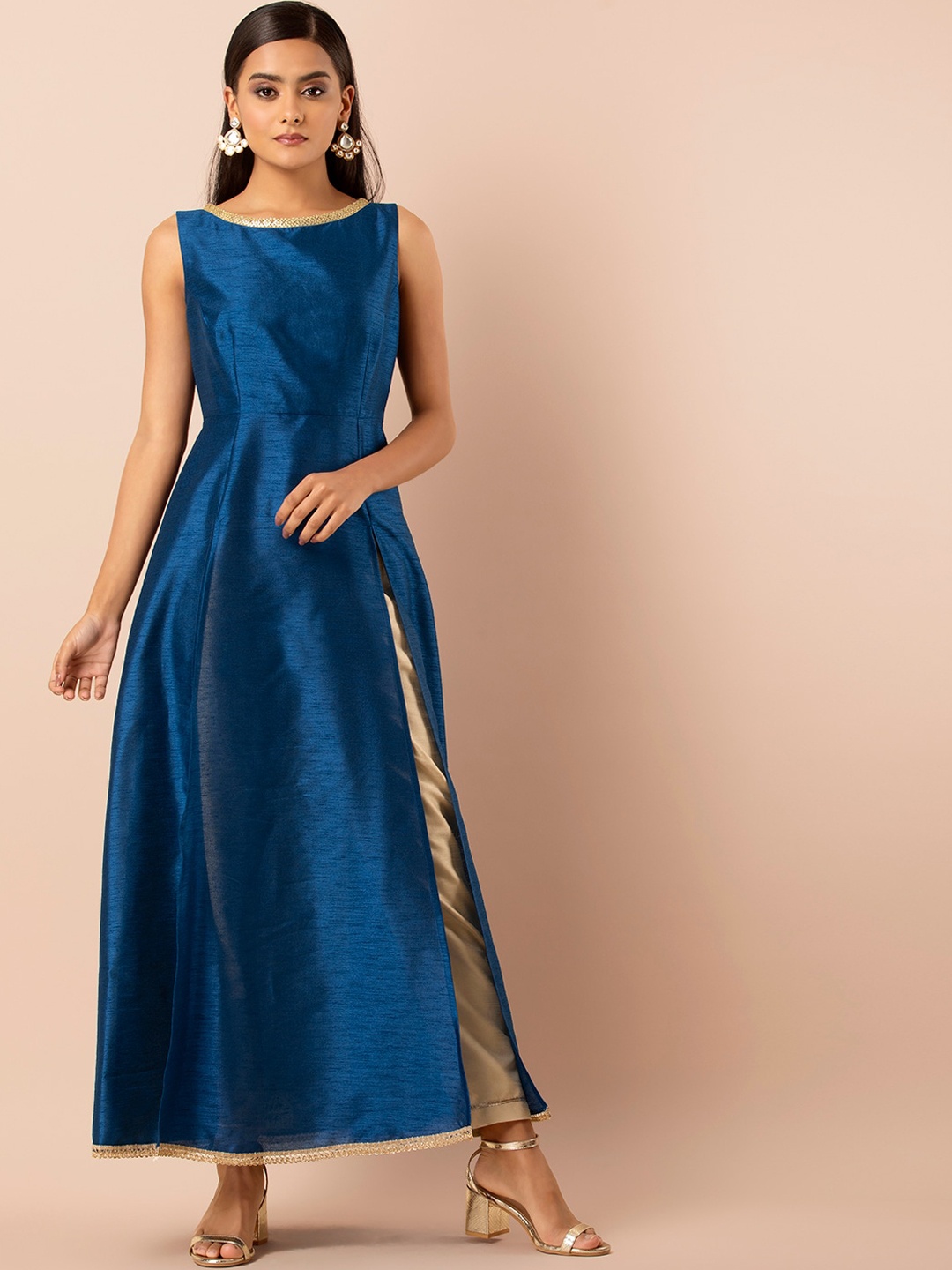 

INDYA Women Blue Solid A-Line Kurta