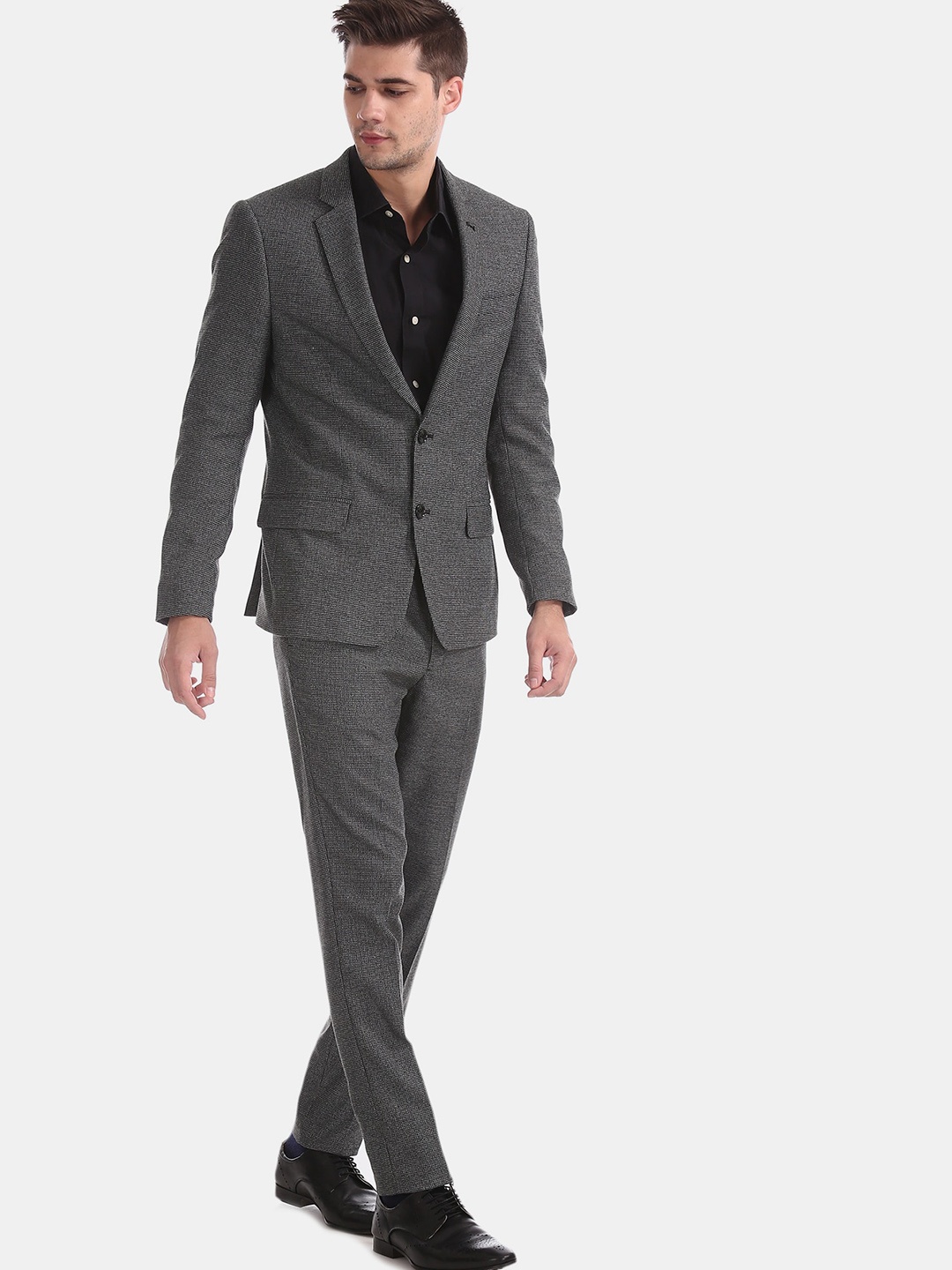 

Arrow Men Grey Printed Notched Lapel Single-Breasted Suit
