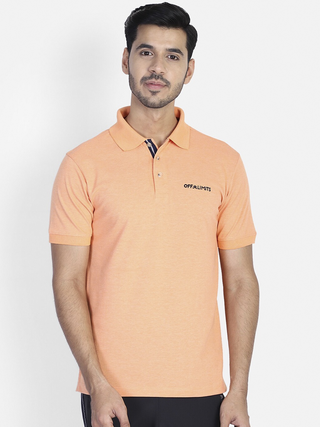 

OFF LIMITS Men Orange Solid Polo Collar T-shirt