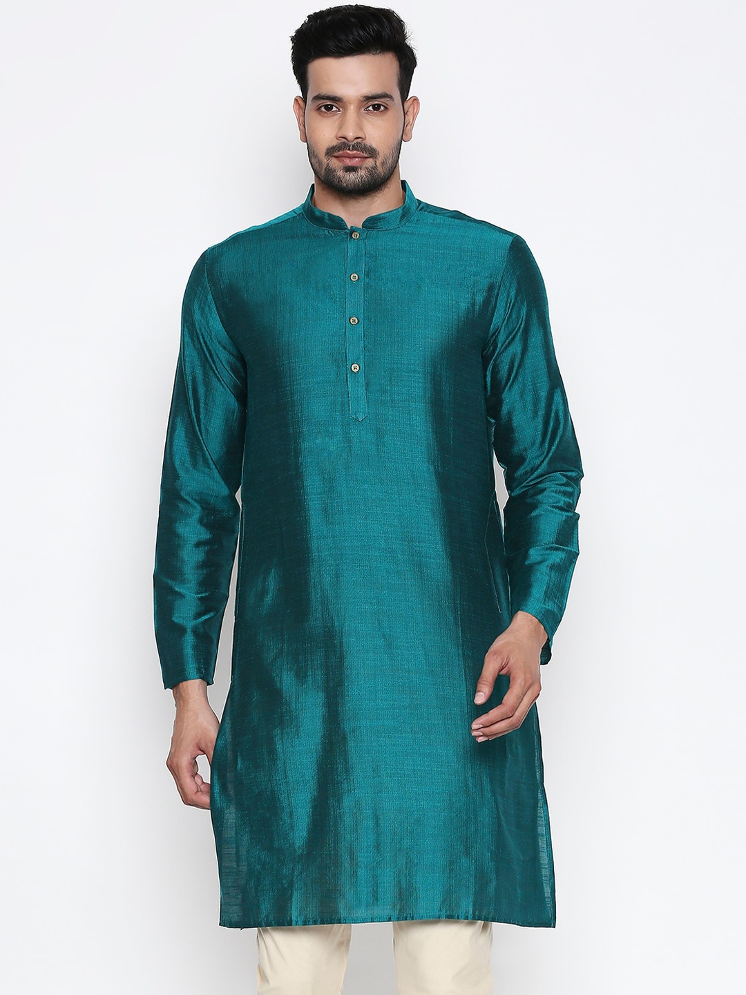 

indus route by Pantaloons Men Teal Green Solid Straight Kurta