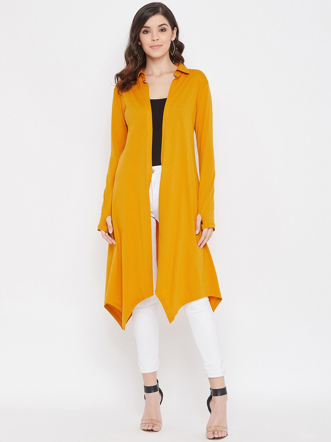 

Hypernation Women Yellow Solid Open Front Shrug