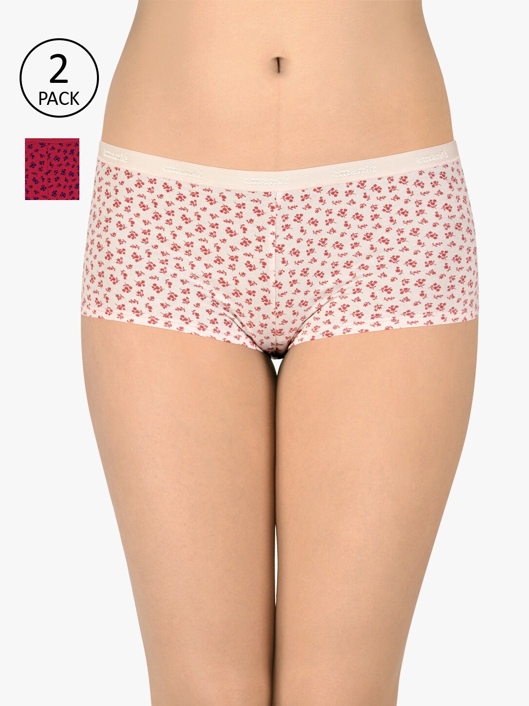 

Amante Women Pack of 2 Printed Low Rise Boy Shorts PPK62101, Assorted