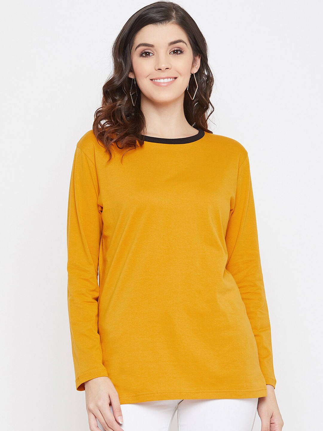 

Hypernation Women Yellow Solid Round Neck Pure Cotton T-shirt