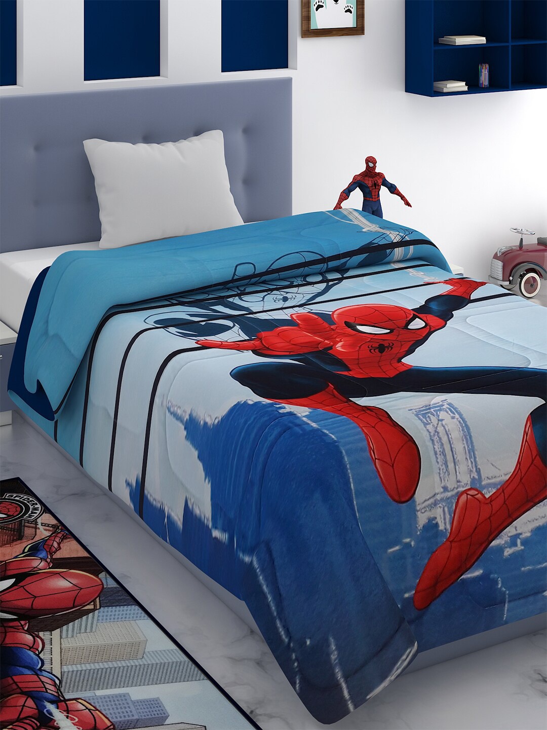 

Marvel Blue & Red Cartoon Characters AC Room 300 GSM Single Bed Comforter