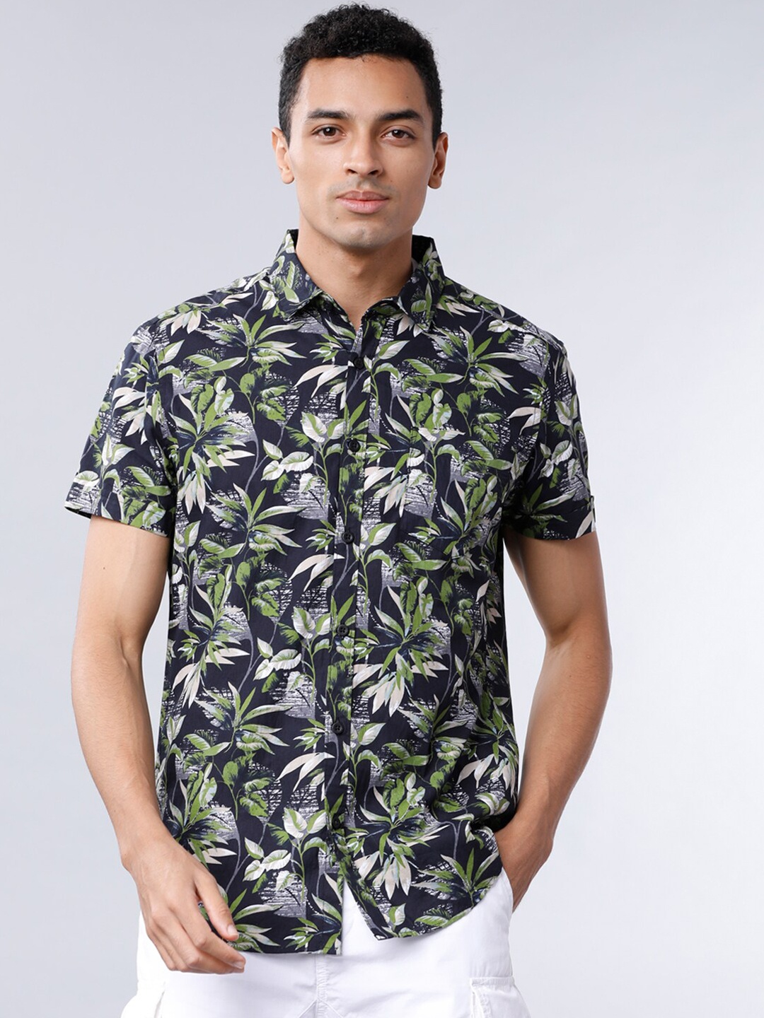 HIGHLANDER Men Black & Grey Slim Fit Printed Casual Shirt