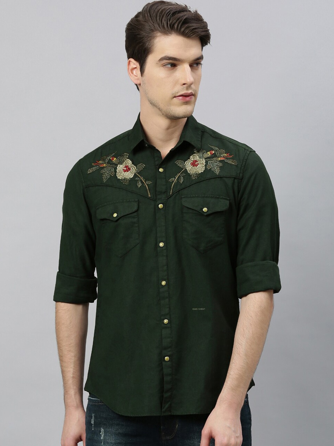 

RARE RABBIT Men Santa Regular Fit Printed Shirt, Green