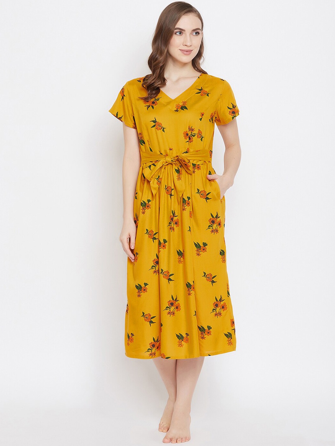 

Clovia Pretty Florals Nightdress, Yellow