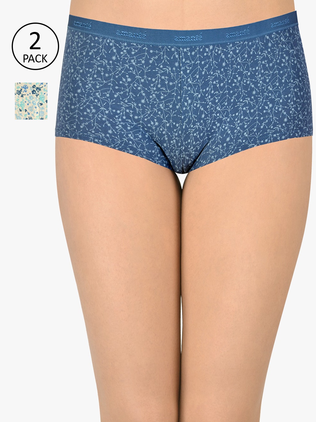 

Amante Women Pack of 2 Printed Low-Rise Boy Shorts PPK62101, Assorted
