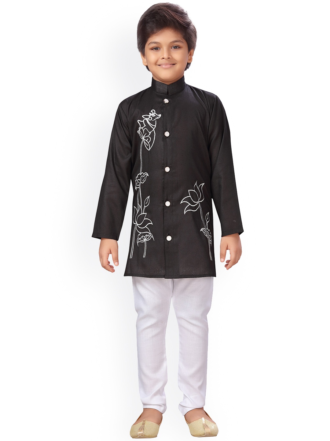 

ahhaaaa Boys Black & White Embroidered Sherwani