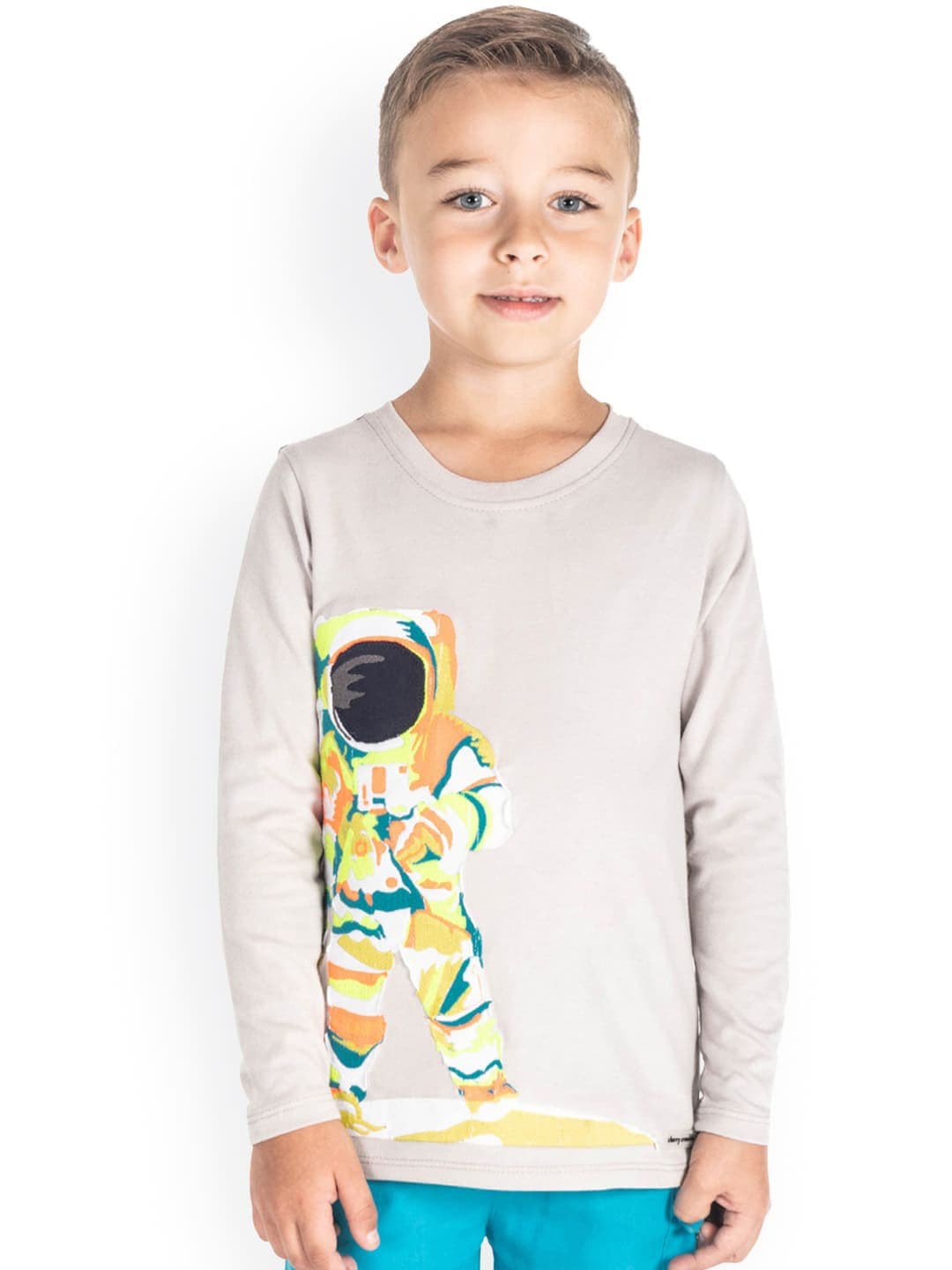 

Cherry Crumble Boys Grey Printed Round Neck T-shirt