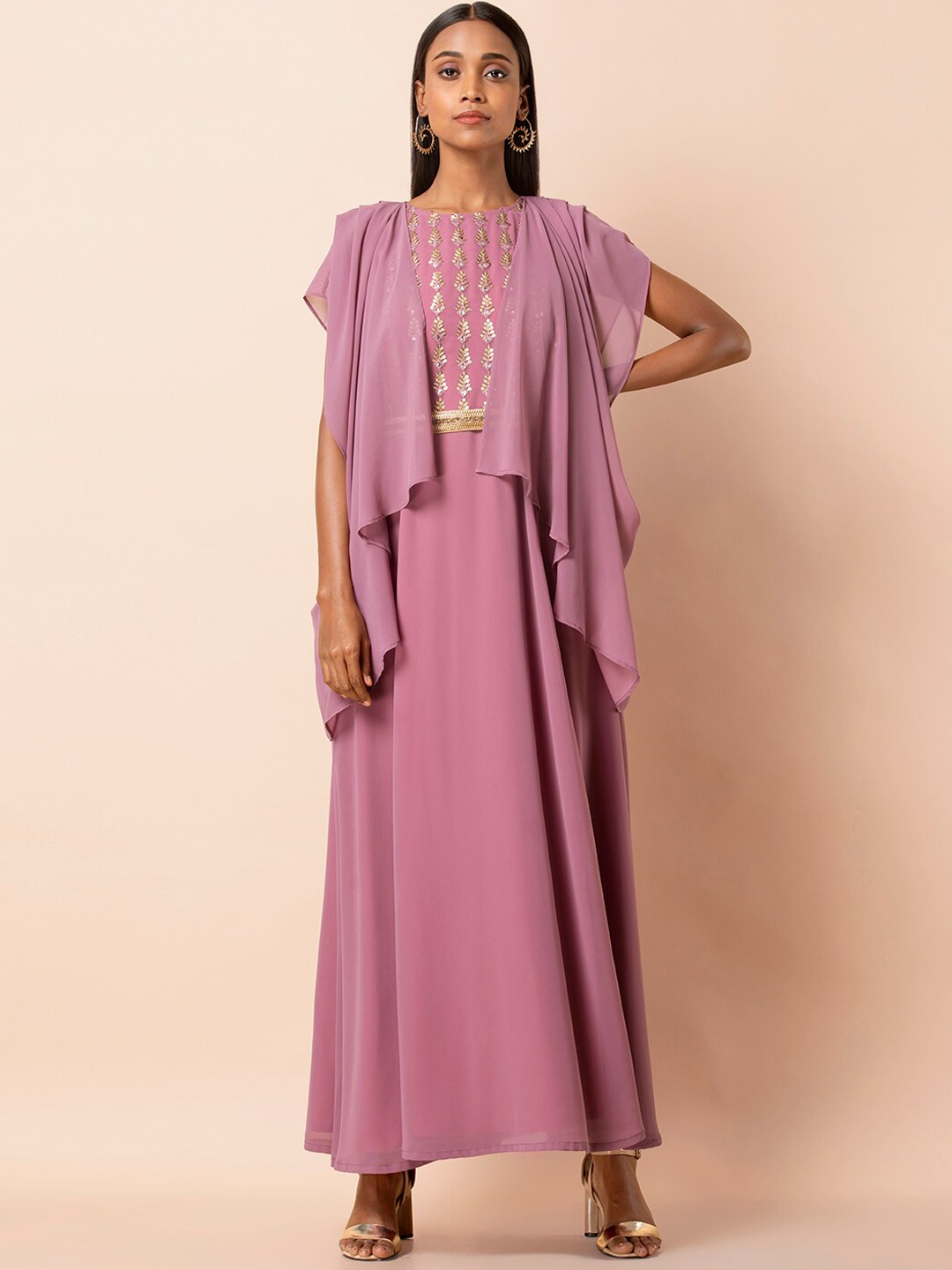 INDYA Women Pink Solid Maxi Dress