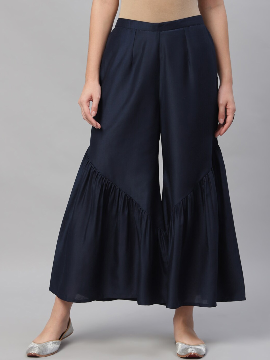 

Libas Women Navy Blue Flared Knitted Cropped Ethnic Sharara