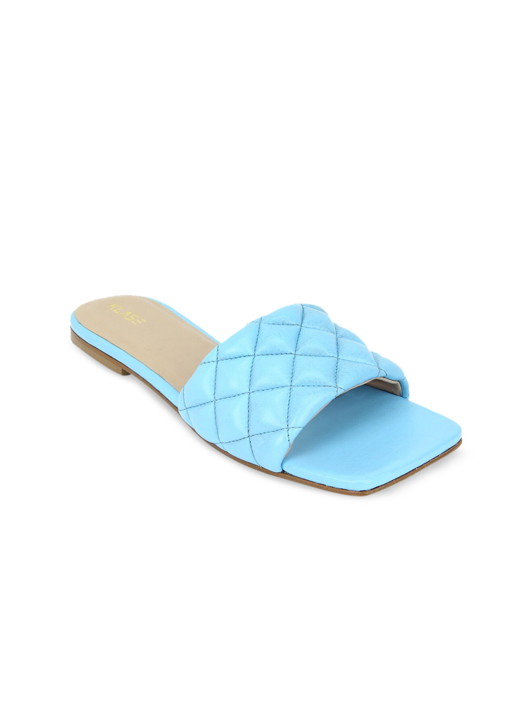 

KLASE Women Blue Embellished Leather One Toe Flats