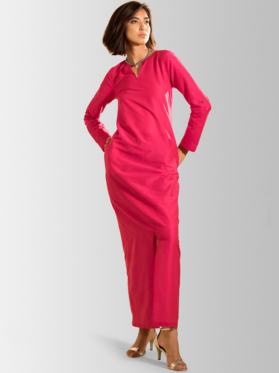 

FableStreet Women Pink Solid Maxi Dress