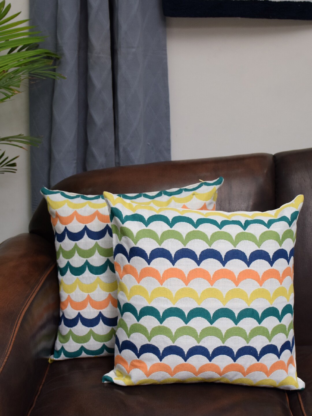 

AVI Living Multicoloured Set of 2 Jacquard Square Cushion Covers, Multi