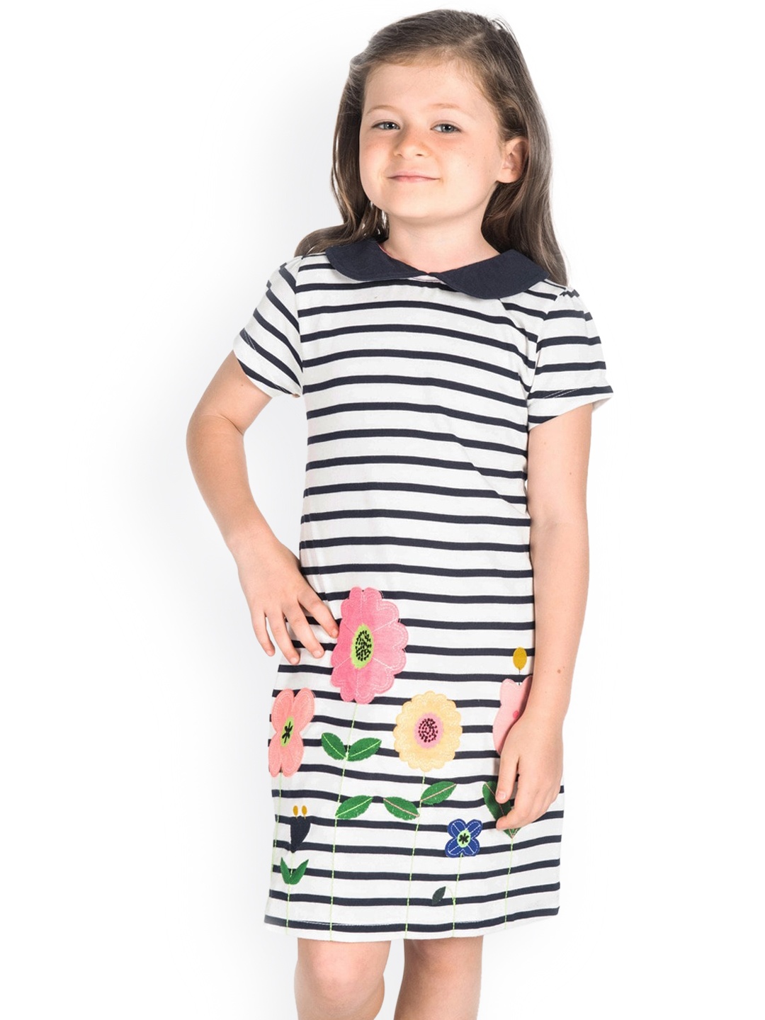 

Cherry Crumble Girls White & Black Striped T-shirt Dress