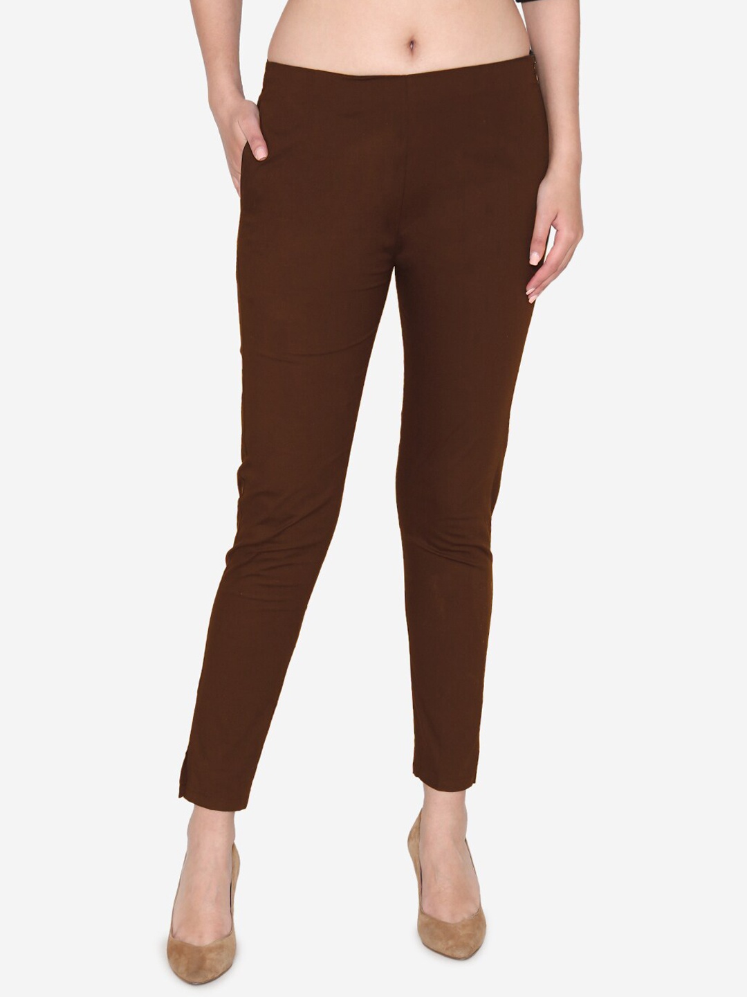 

Vami Women Brown Regular Fit Solid Cigarette Trousers