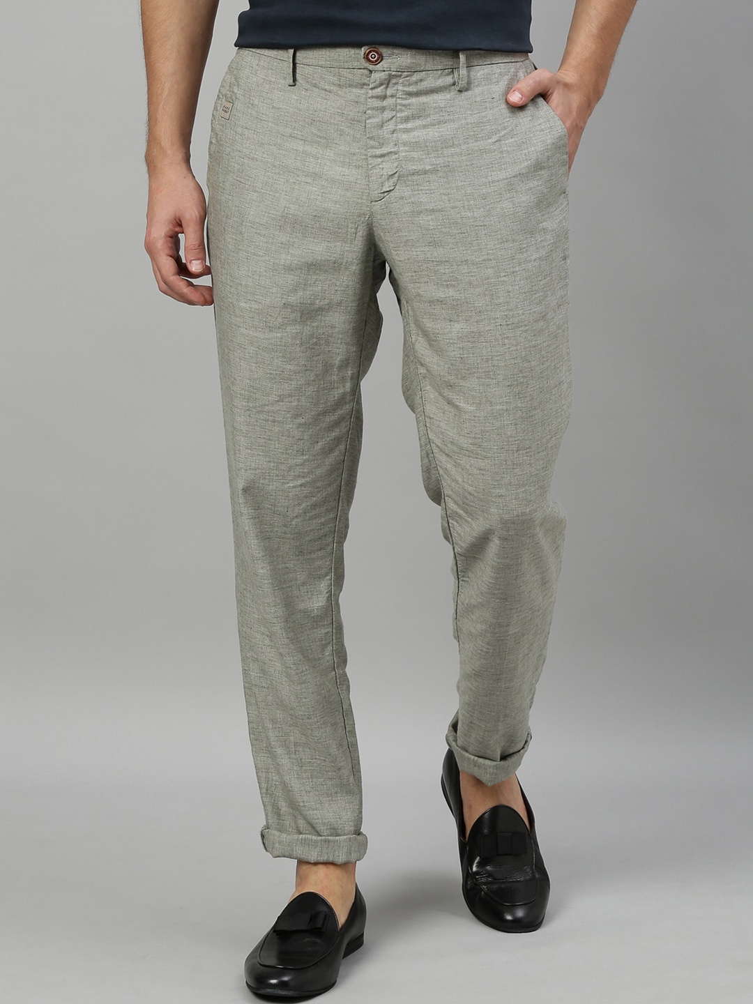 

RARE RABBIT Men Regular Fit Cotton Regular Trousers, Green