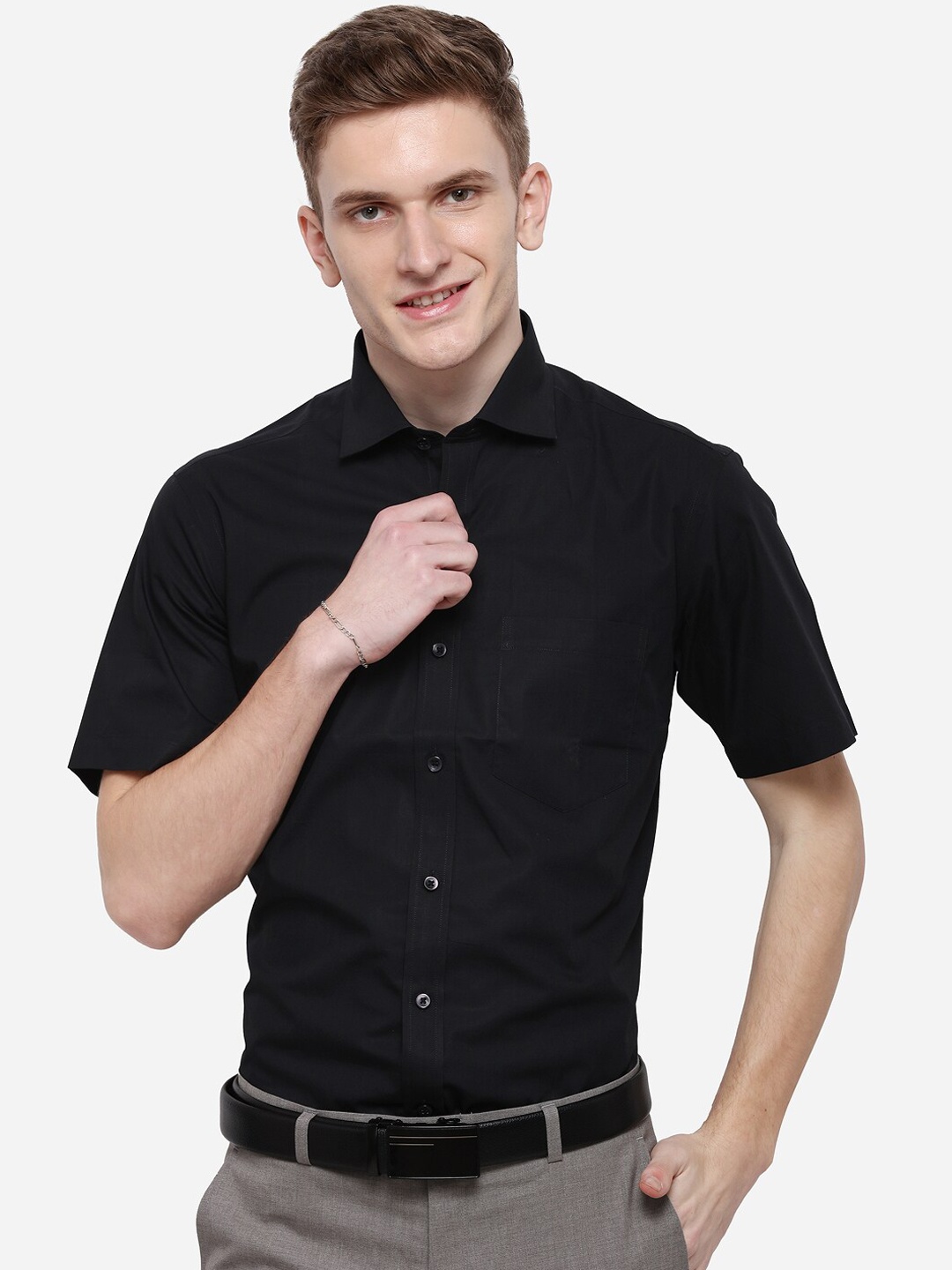 JADE BLUE Men Black Regular Fit Solid Formal Shirt