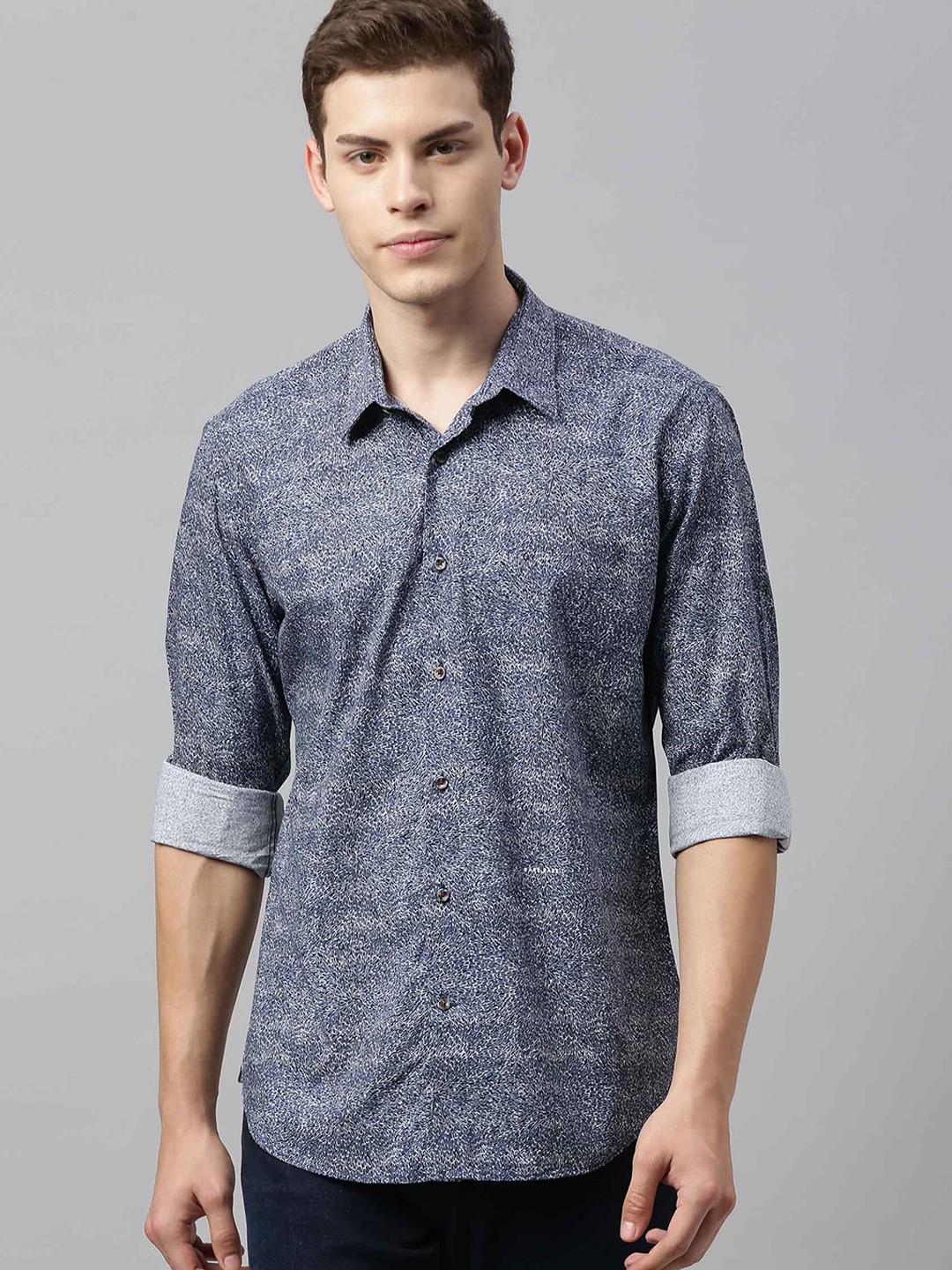 

RARE RABBIT Men Blue Tailored Fit Printed Casual Shirt