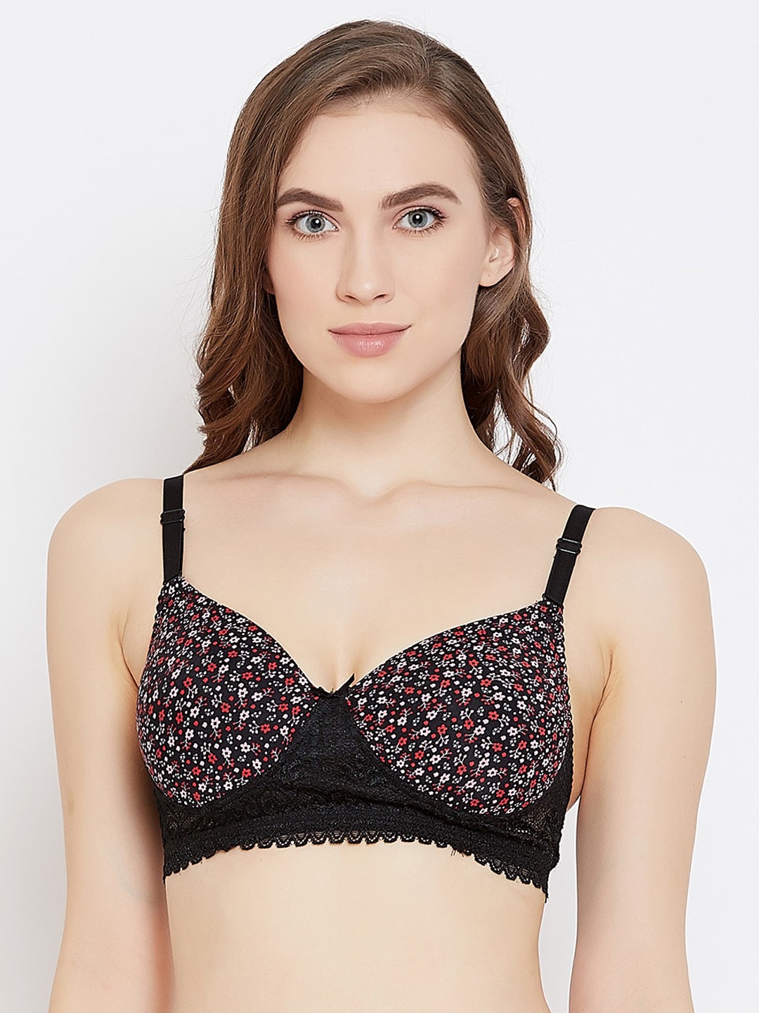 

Clovia Black Printed Non-Wired Lightly Padded T-shirt Bra BR1806Q1336E