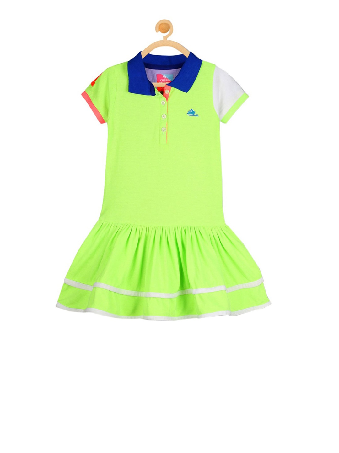 

Cherry Crumble Girls Green & Grey Colourblocked Drop-Waist Dress