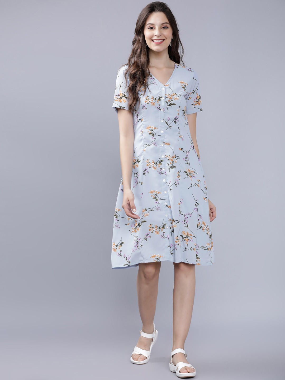 

Tokyo Talkies Women Blue Floral Printed Wrap Dress