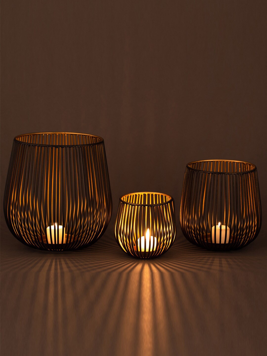 Aapno Rajasthan Set of 3 Black Solid Contemporary Candle Holders