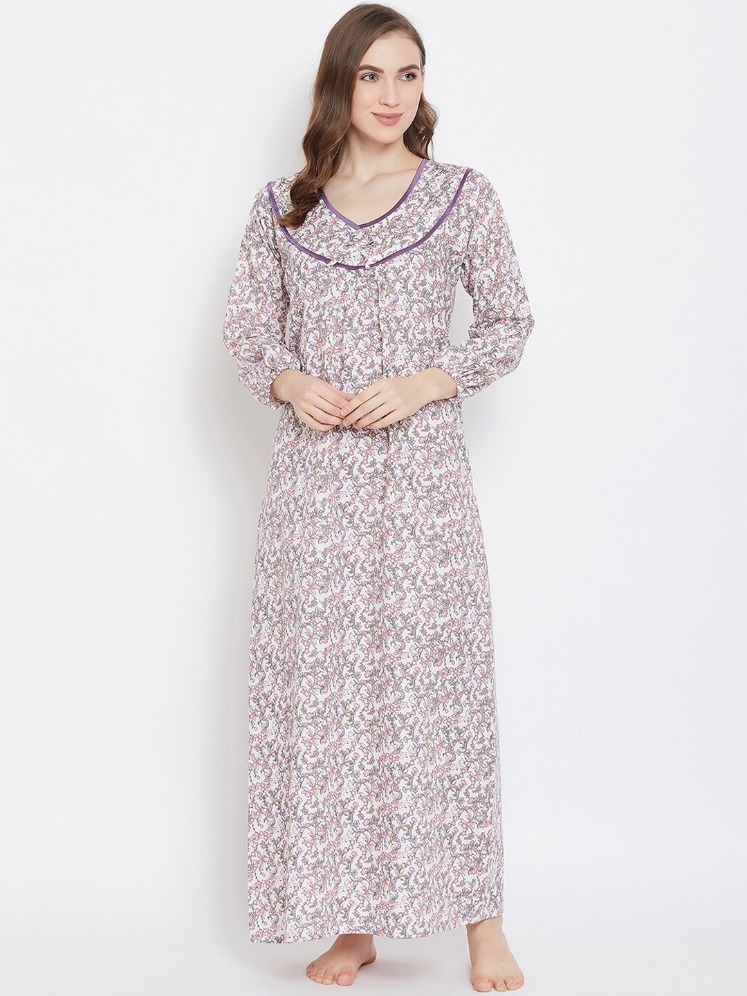 

Clovia White & Purple Printed Nightdress