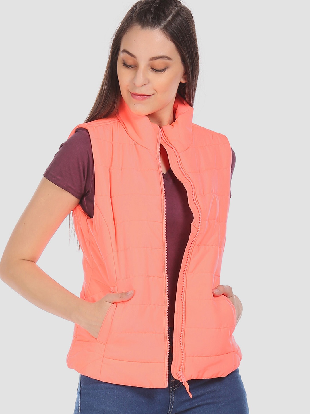 

Aeropostale Women Coral Pink Solid Padded Jacket