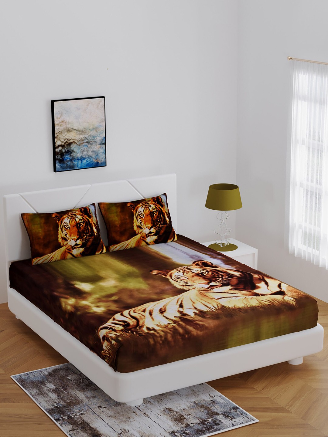 

BOMBAY DYEING Green & Brown Graphic 180 TC Cotton 1 Queen Bedsheet with 2 Pillow Covers