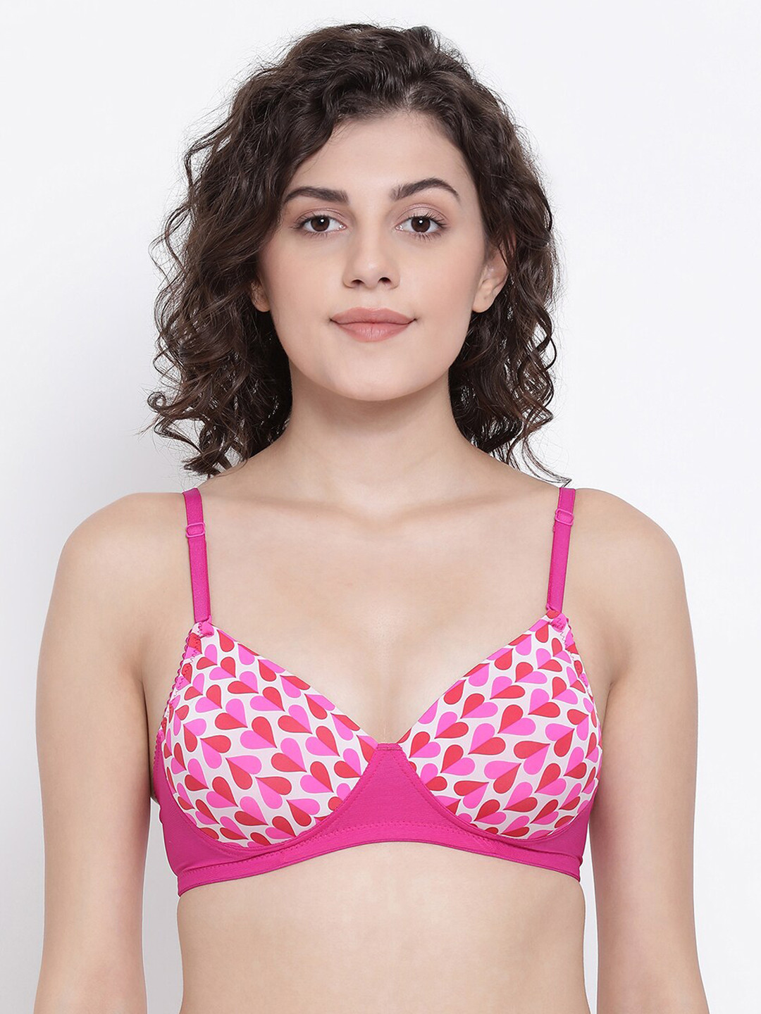 

Clovia Pink Printed Non-Wired Lightly Padded T-shirt Bra BR1866E1442B