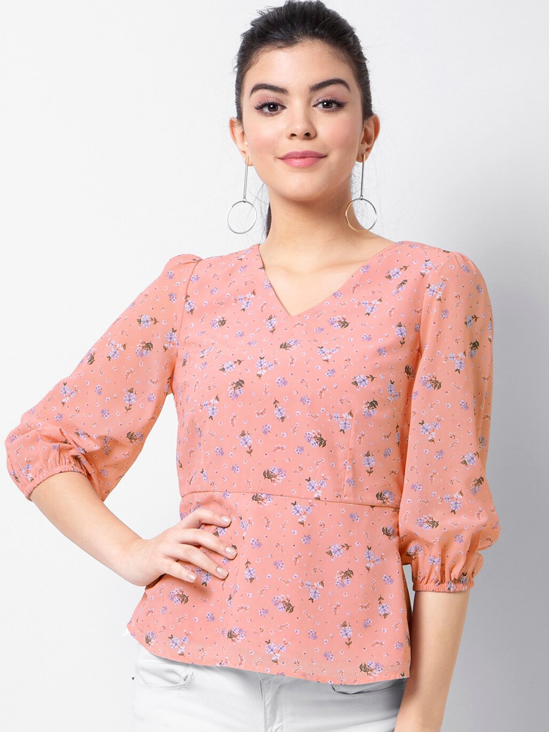 

FabAlley Women Pink Printed Peplum Top