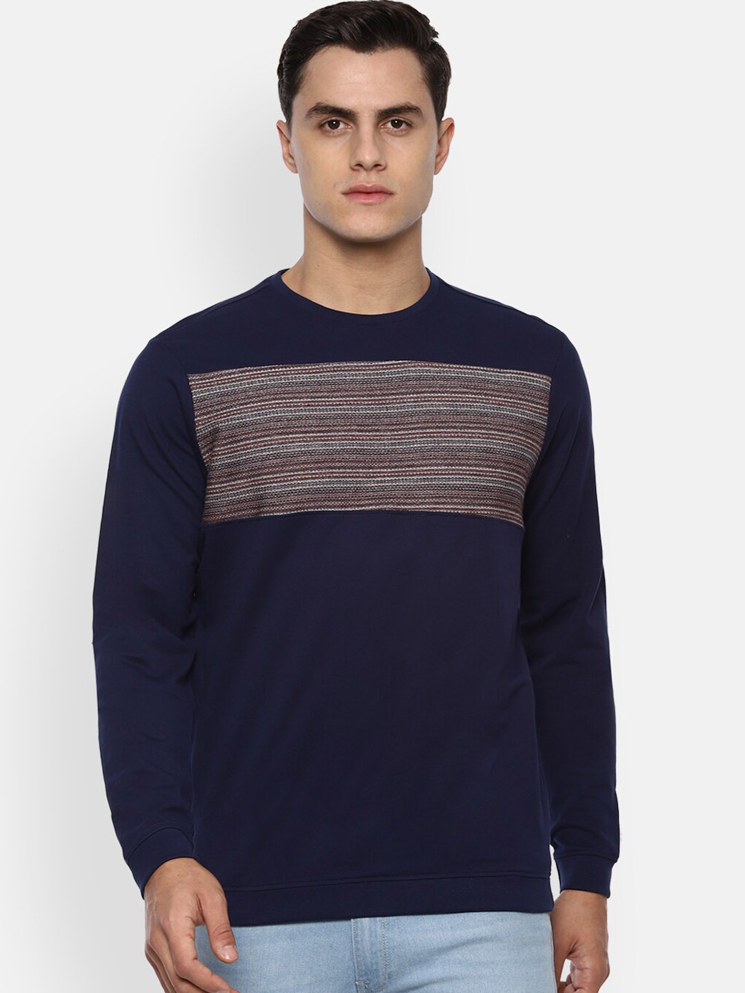 

Louis Philippe Jeans Men Navy Blue Striped Sweatshirt
