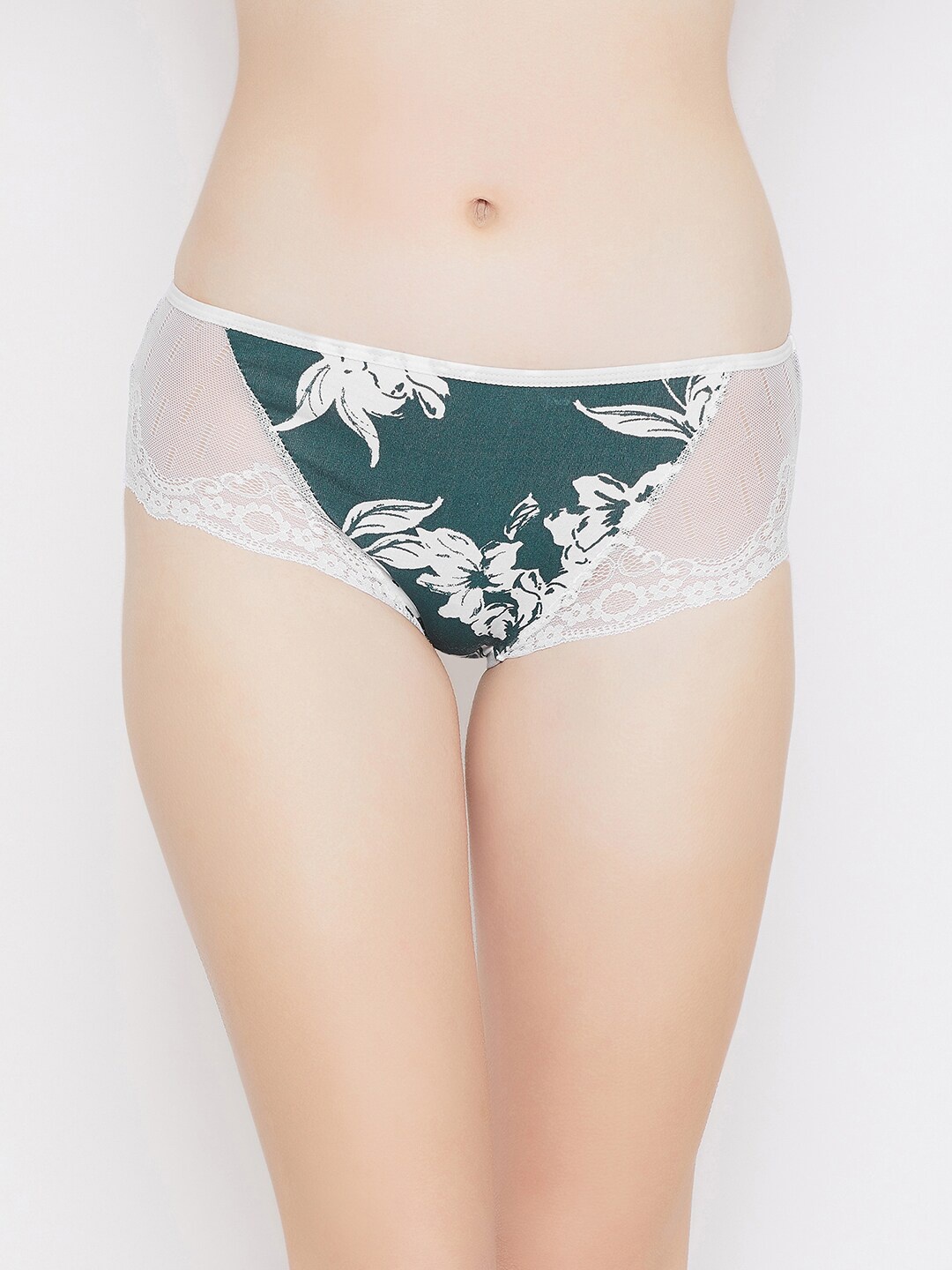 

Clovia Women Green & White Printed Lace Wings Hipster Briefs PN2755J17XL