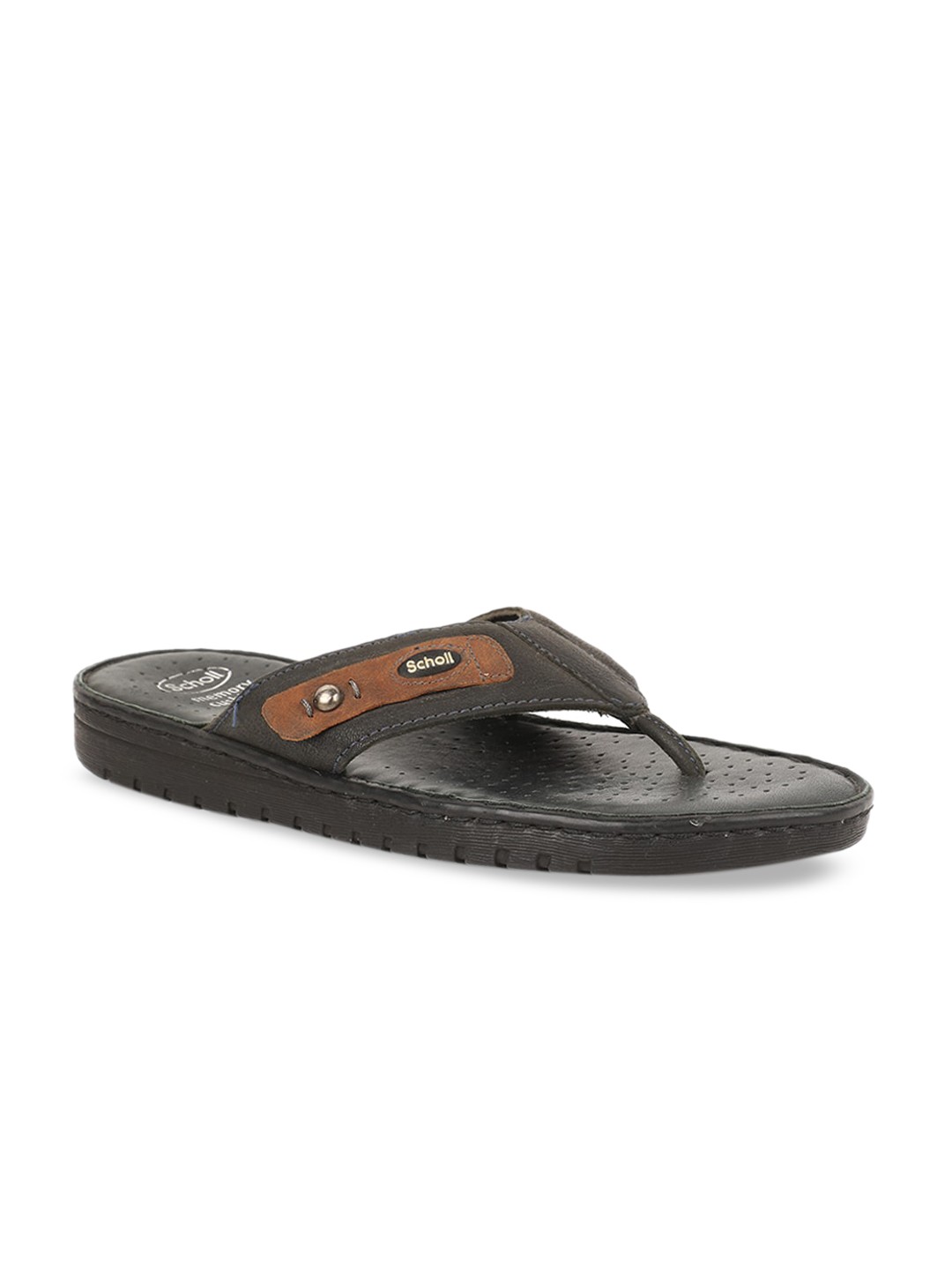 

Scholl Men Black Leather Comfort Sandals